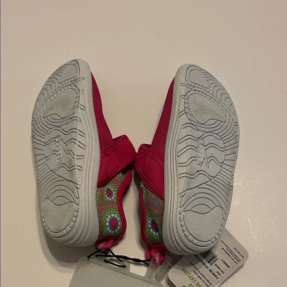 Speedo Toddler Girl Size L(9-10) Pink Shore Explorer Rainbow Dot Water Shoes